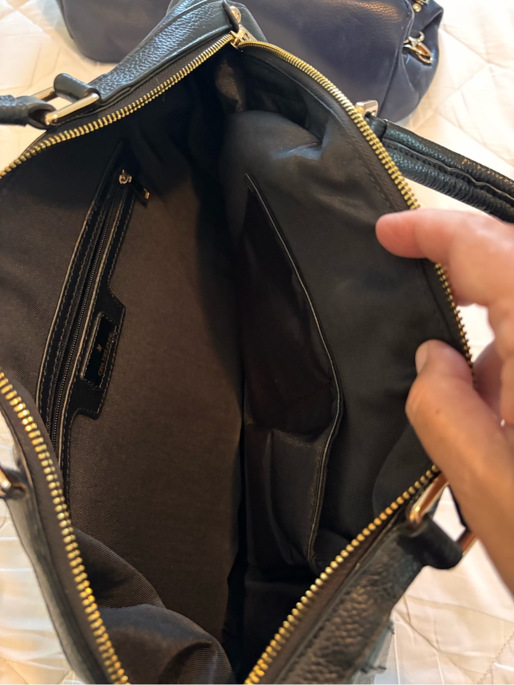 Ora Delphine Black Leather Shoulder Bag with Gold Hardware
